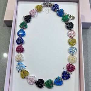 Camila Coelho Multicolor Millefiori Beaded Heart Glass Necklace 17” + 3”